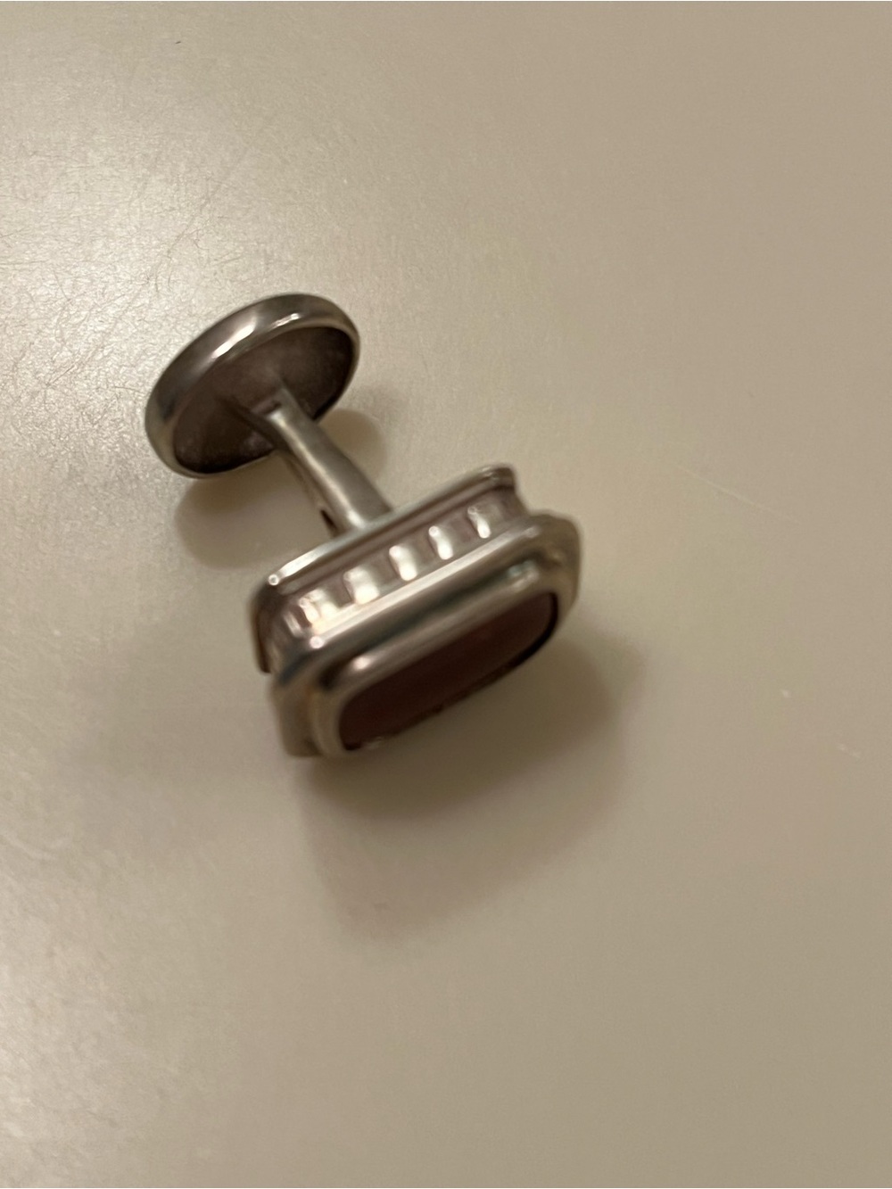 SLANE Silver Cufflinks with Deep Red Agate Stone Inset - Picture 2 of 3